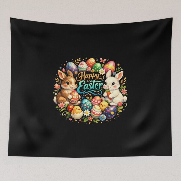Item preview, Cute Easter Bunnies & Colorful Eggs – Happy Easter Design designed and sold by DogLord.