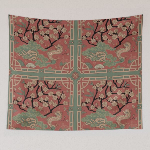 Item preview, Chinese Dragon Seamless Pattern – Cherry Blossoms & Traditional Motifs designed and sold by Midnight Veil Designs.