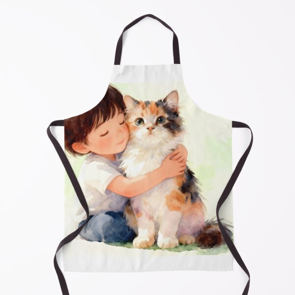 Item preview, Child Embracing a Fluffy Calico Cat designed and sold by Shelley Loewnau-Jones Studio.