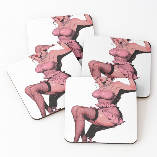 Item preview, A cartoon woman in a pink dress and fishnet stockings on transparent background designed and sold by Creative88Art.