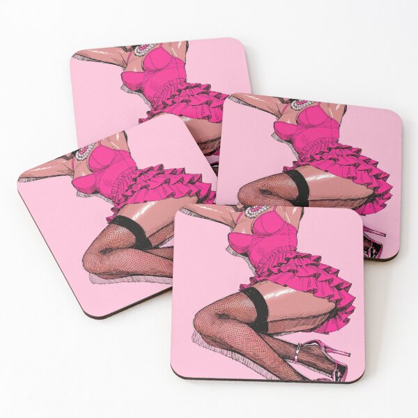 Item preview, A cartoon woman in a pink dress and fishnet stockings posing dramatically designed and sold by Creative88Art.