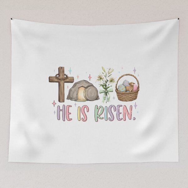 Item preview, He Is Risen Easter Cross Tomb Lilies Eggs designed and sold by OlyvieArt.