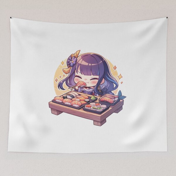 Item preview, Raiden Shogun Genshin Impact Chibi Sushi Purple Kawaii designed and sold by Spraykart.