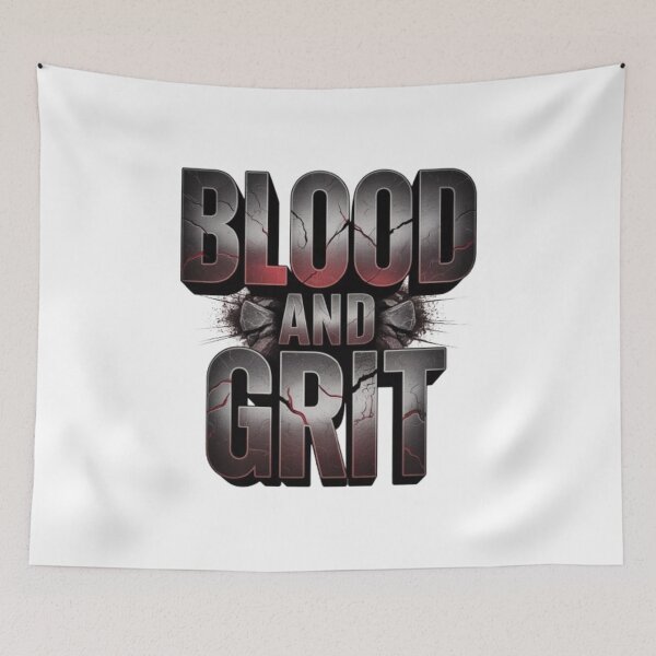 Item preview, Blood and Grit – Cracked Stone Bold Typography Screen Print Design designed and sold by NewUSShop.