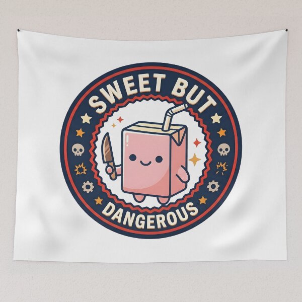Item preview, Sweet But Dangerous Juice Box Sticker – Kawaii Humor Cartoon Badge Design designed and sold by DIRTYSKETCHH.