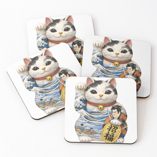 Item preview, Lucky Cat: Ukiyo-e Samurai Archive - 招き猫「白磁浮世絵・武者」 designed and sold by NYAO-YUUKI.