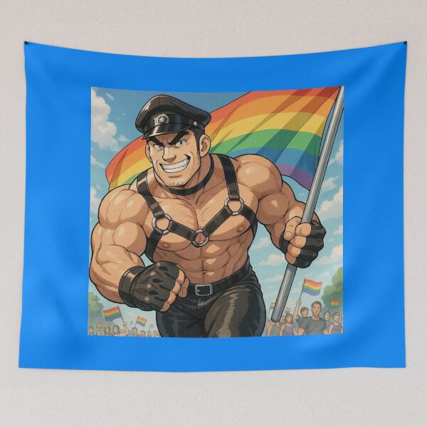 Item preview, Gay Retro Anime Defiant Leather Daddy Pride Flag Colorsplash Tom of Finland Tribute Leather Pride Graphic Design designed and sold by ItsAKinkThing.