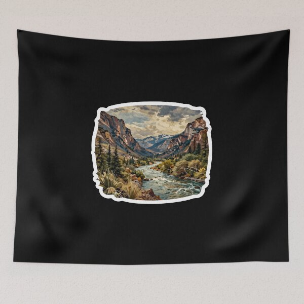 Item preview, Mountain Canyon River Landscape Sticker | Scenic Wilderness Art designed and sold by FestivityFinds.