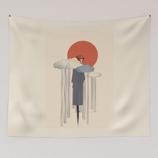 Item preview, Woman Above the Clouds – Art Deco Red Sun and Storm Clouds designed and sold by BestVarieties.