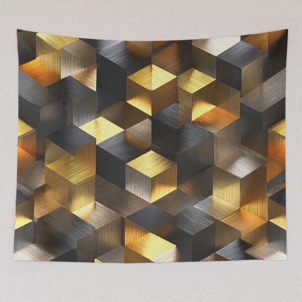 Item preview, Geometric Cubes Golden, Black, And Silvery Hues Pattern designed and sold by DEC02.