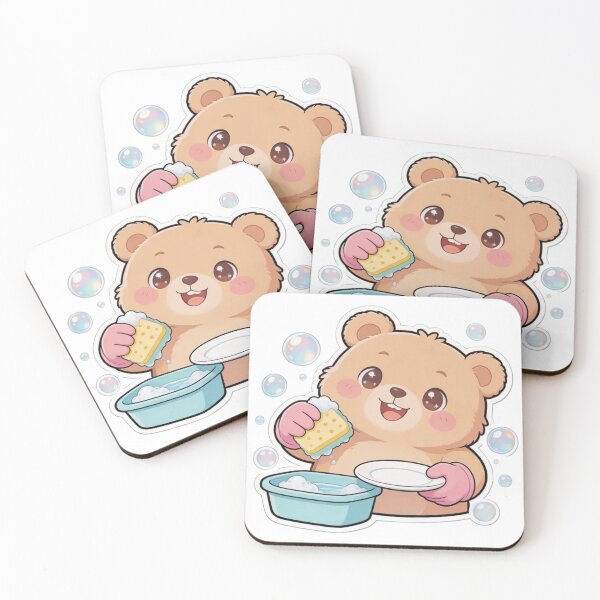 Item preview, Cute Kawaii Bear Washing Dishes Cartoon Sticker designed and sold by carestazafeli.