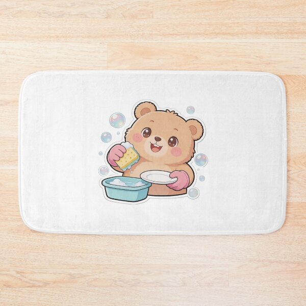Item preview, Cute Kawaii Bear Washing Dishes Cartoon Sticker designed and sold by carestazafeli.