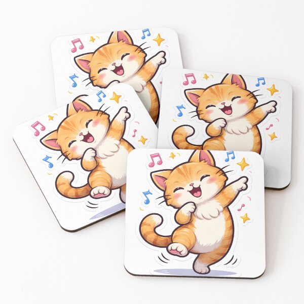 Aperçu de l'œuvre Chat mignon qui danse avec des notes de musique, chaton kawaii joyeux de dessin animé créée et vendue par HobsS.