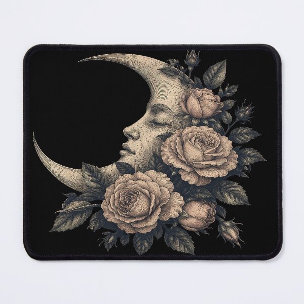Item preview, Vintage Crescent Moon Face Rose Art designed and sold by LunarStillCo.