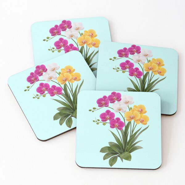 Item preview, Vibrant Pink White Yellow Elegant Orchid Flower Blue Shapes Mania designed and sold by Shapes-Mania.