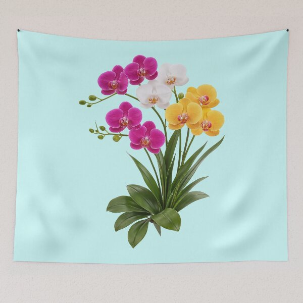 Item preview, Vibrant Pink White Yellow Elegant Orchid Flower Blue Shapes Mania designed and sold by Shapes-Mania.