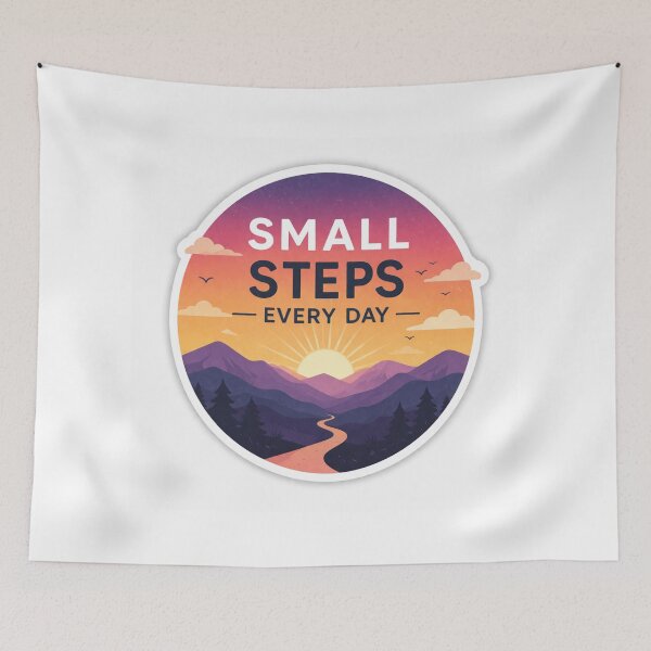 Item preview, Small Steps Every Day – Motivational Sunset Mountain Sticker designed and sold by ZenGrowth4.