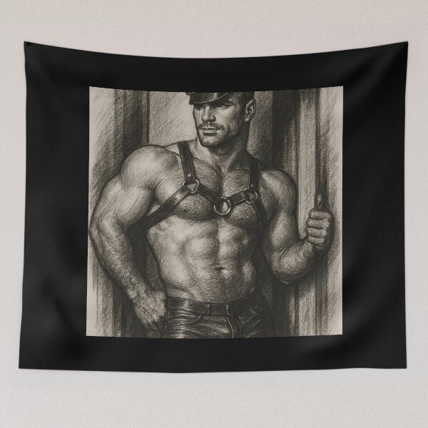 Item preview, Leather Daddy Berlin Bound & Leather Clad Charcoal Sketch Gay Pride Art Design designed and sold by ItsAKinkThing.