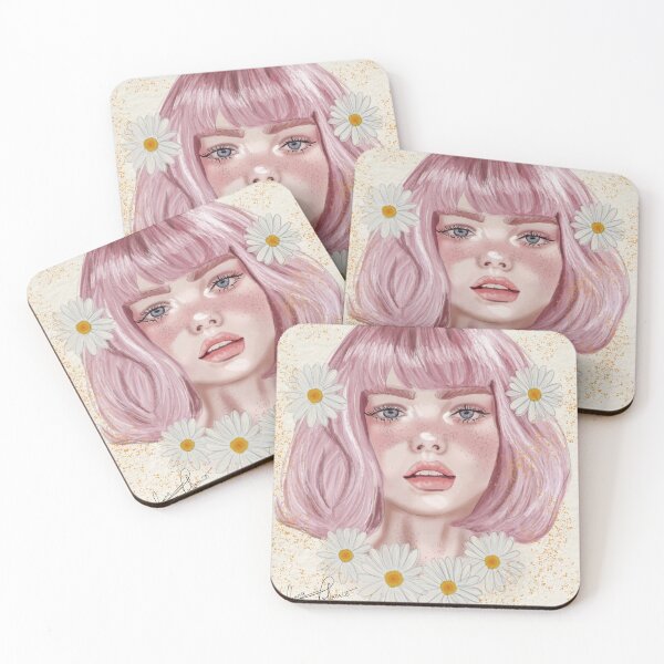 Item preview, Ethereal Pink Hair Girl Portrait with Daisies designed and sold by LauPo.