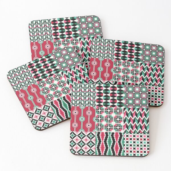 Item preview, Retro Geometric Mosaic Pattern in Pink, Green, and Black designed and sold by DesertFlowArt.