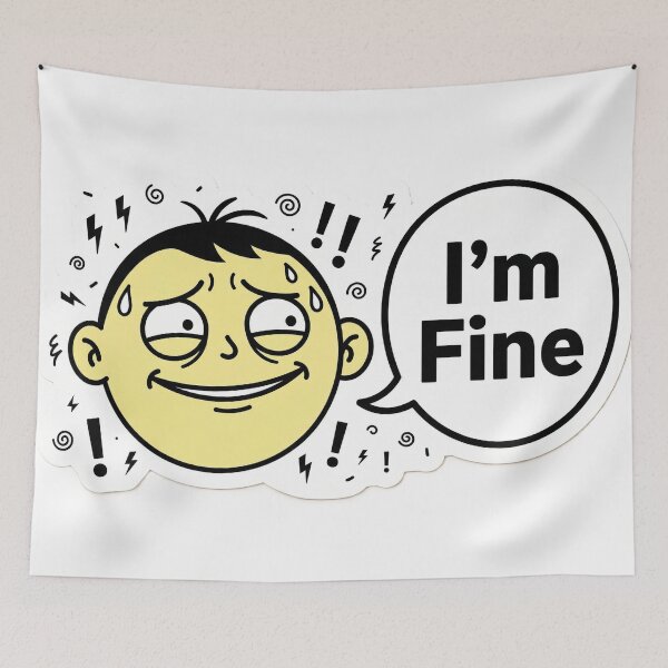 Item preview, I'm Fine Sticker | Funny Sarcastic Stressed Character  Relatable Humor Sticker designed and sold by ChaosAndChill.