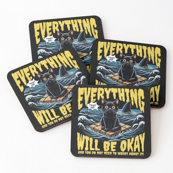 Item preview, Everything Will Be Okay - Funny Ironic Black Cat & Shark designed and sold by GenZFashion000.