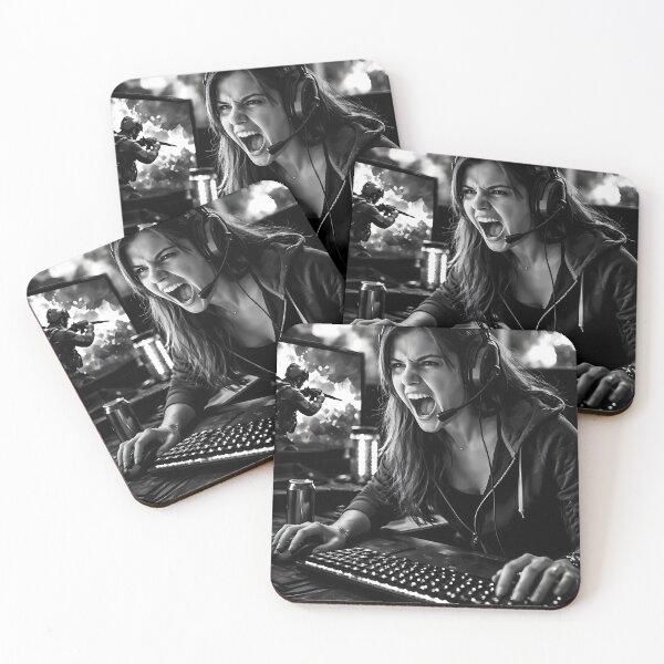 Item preview, Fierce Gamer Girl Shouting Into Midnight Digital Battle designed and sold by ArtaFutura.