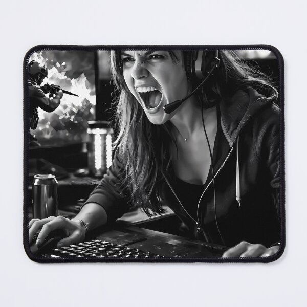 Item preview, Fierce Gamer Girl Shouting Into Midnight Digital Battle designed and sold by ArtaFutura.