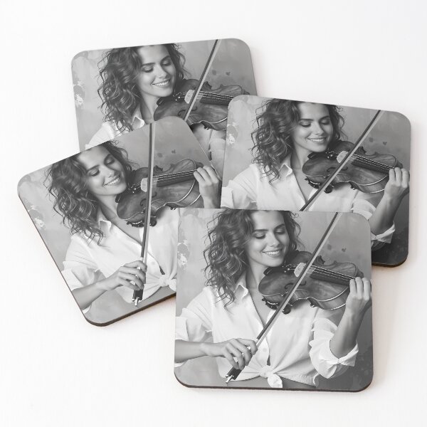 Item preview, Smiling Violinist Playing Soulful Melody in Monochrome Portrait designed and sold by ArtaFutura.