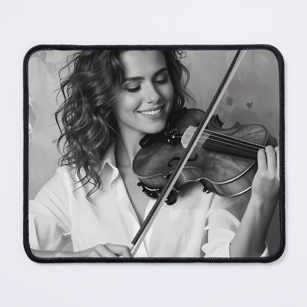 Item preview, Smiling Violinist Playing Soulful Melody in Monochrome Portrait designed and sold by ArtaFutura.