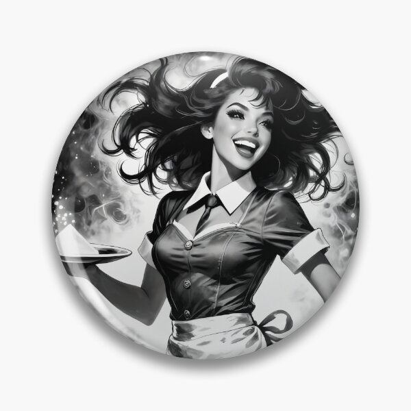 Item preview, Joyful Retro Waitress Dancing Through Monochrome Diner Dreams designed and sold by ArtaFutura.