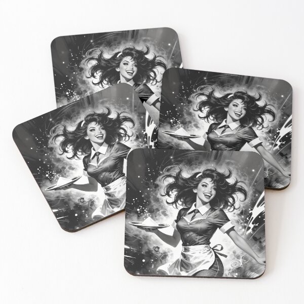 Item preview, Joyful Retro Waitress Dancing Through Monochrome Diner Dreams designed and sold by ArtaFutura.