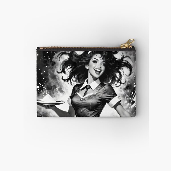 Item preview, Joyful Retro Waitress Dancing Through Monochrome Diner Dreams designed and sold by ArtaFutura.