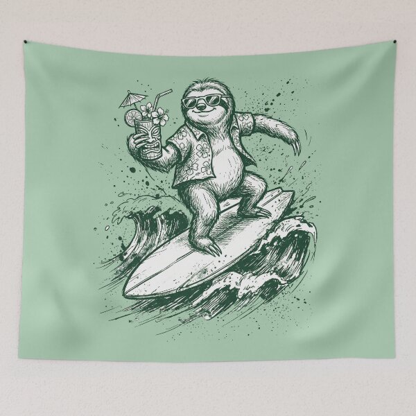 Item preview, Cool Surfing Sloth with Tropical Tiki Drink designed and sold by AwesomeBeyondLimits.