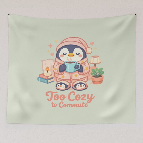 Item preview, Too Cozy to Commute Penguin | Cute Cozy Pajamas Animal Illustration designed and sold by PopCulturePixel.