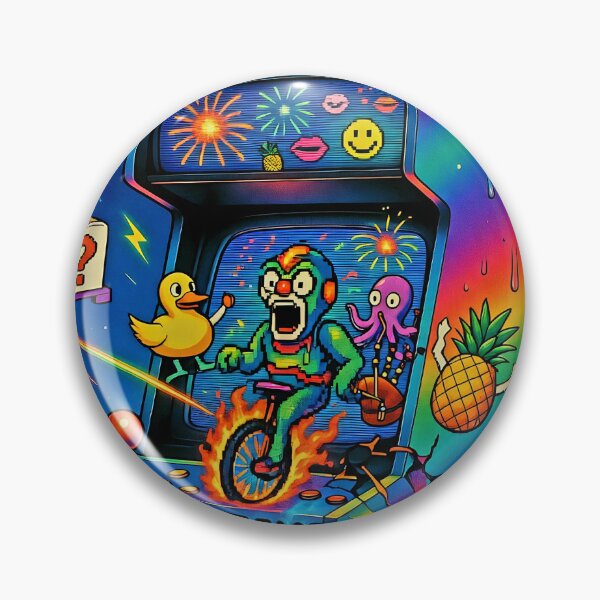 Item preview, High Score Chaos - Psychedelic Arcade Machine with Clown on Fire Bike & Rubber Duck designed and sold by David Brookes Digital.