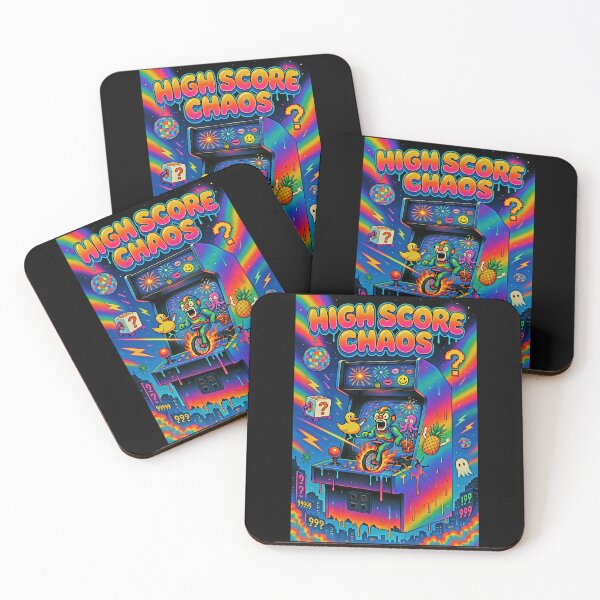 Item preview, High Score Chaos - Psychedelic Arcade Machine with Clown on Fire Bike & Rubber Duck designed and sold by David Brookes Digital.