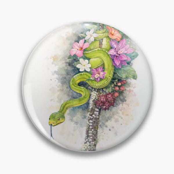 Item preview, Green tree python & native flowers designed and sold by art-by-len.