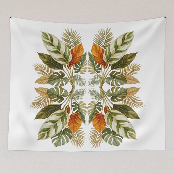 Item preview, green retro floral mid century modern leaves designed and sold by ArtivioShop.