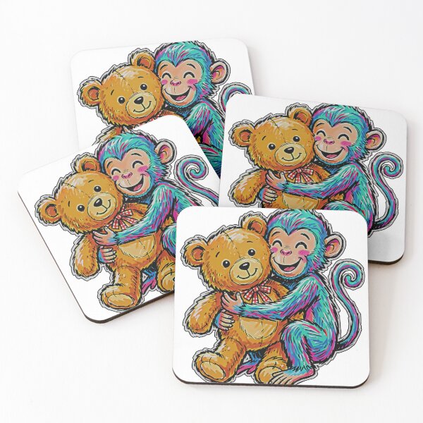 Item preview, Colorful Monkey Hugging Teddy Bear Sticker Design  designed and sold by graphixpolash.
