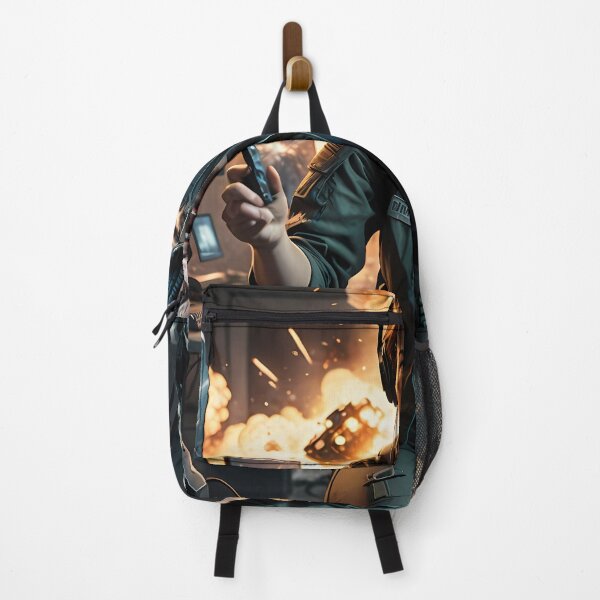 Item preview, Fierce Gamer Woman Amid Explosive Command Room Chaos designed and sold by ArtaFutura.