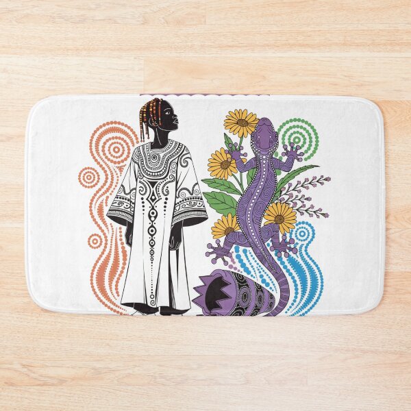 Item preview, boy with a lizard in the style of aboriginal art designed and sold by Stellar Geometry.