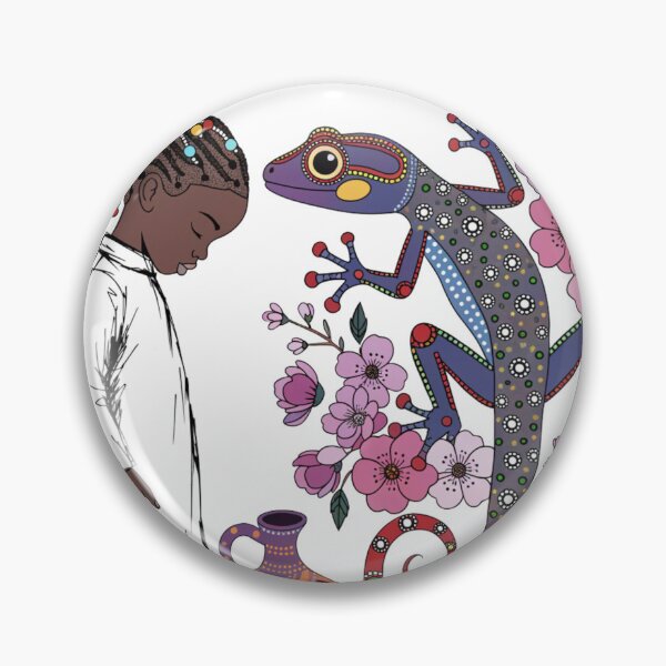 Item preview, boy with a lizard in the style of aboriginal art designed and sold by Stellar Geometry.