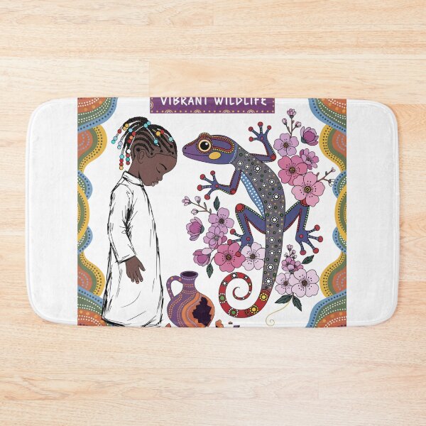 Item preview, boy with a lizard in the style of aboriginal art designed and sold by Stellar Geometry.