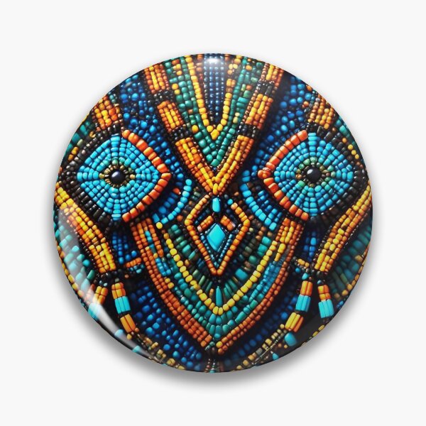 Item preview, Tribal Spirit: Intricate Blue & Gold Beadwork Pattern designed and sold by Serene Strokes Art.