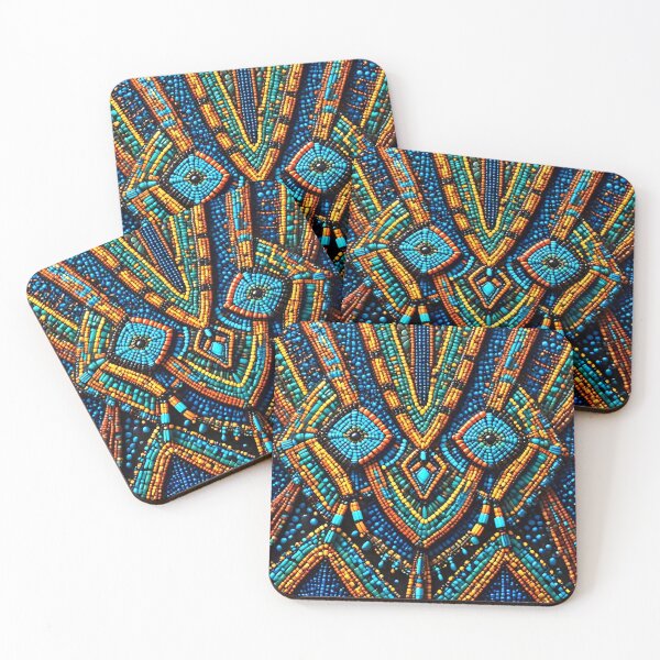 Item preview, Tribal Spirit: Intricate Blue & Gold Beadwork Pattern designed and sold by Serene Strokes Art.