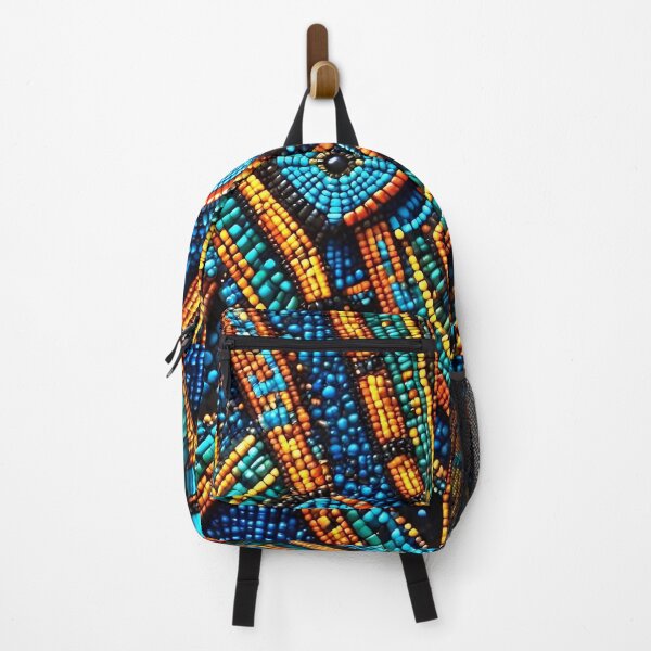 Item preview, Tribal Spirit: Intricate Blue & Gold Beadwork Pattern designed and sold by Serene Strokes Art.