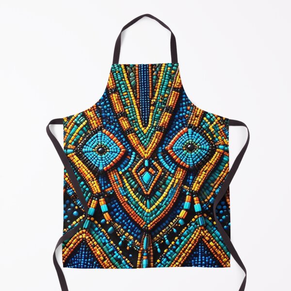 Item preview, Tribal Spirit: Intricate Blue & Gold Beadwork Pattern designed and sold by Serene Strokes Art.