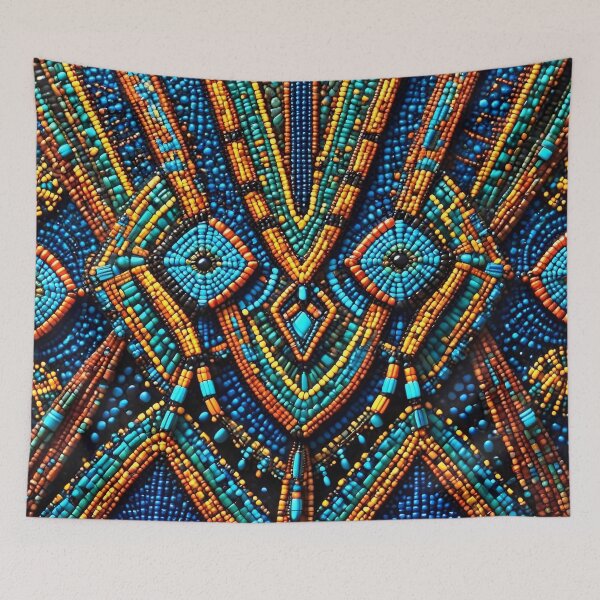 Item preview, Tribal Spirit: Intricate Blue & Gold Beadwork Pattern designed and sold by Serene Strokes Art.
