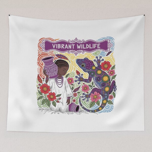 Item preview, Woman with a lizard in the style of aboriginal art designed and sold by Stellar Geometry.